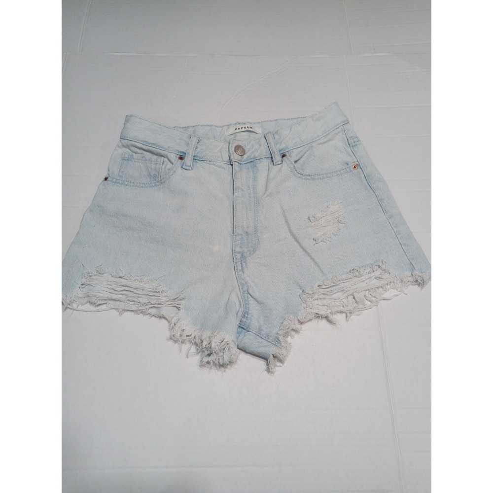 PacSun High Rise Festival Denim‎ Shorts Size 26 Light Wash Distressed Cutoff